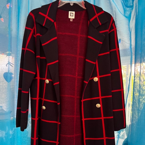 Anne Klein sweater blazer coat. Medium. Navy blue and red. - Picture 1 of 6
